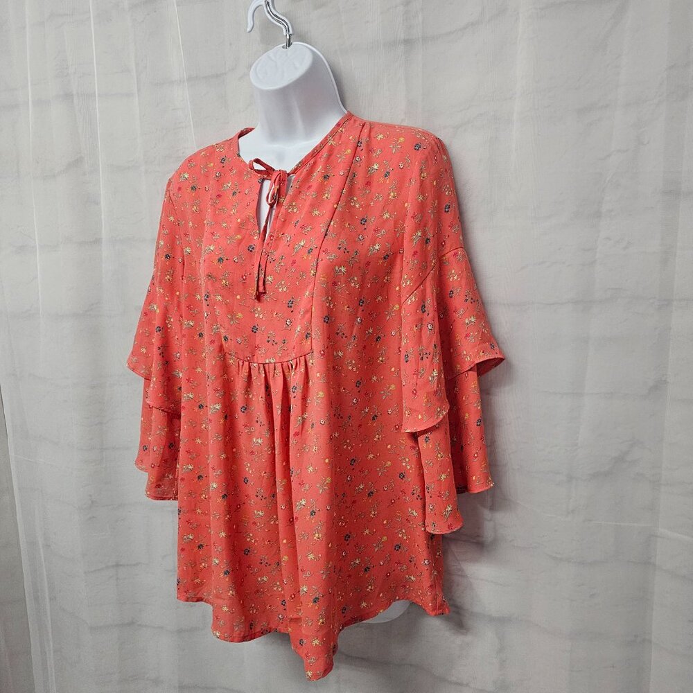 Gap Maternity Blouse Boho Layered Festival Floral Peasant Pink Coral M - Picture 6 of 13